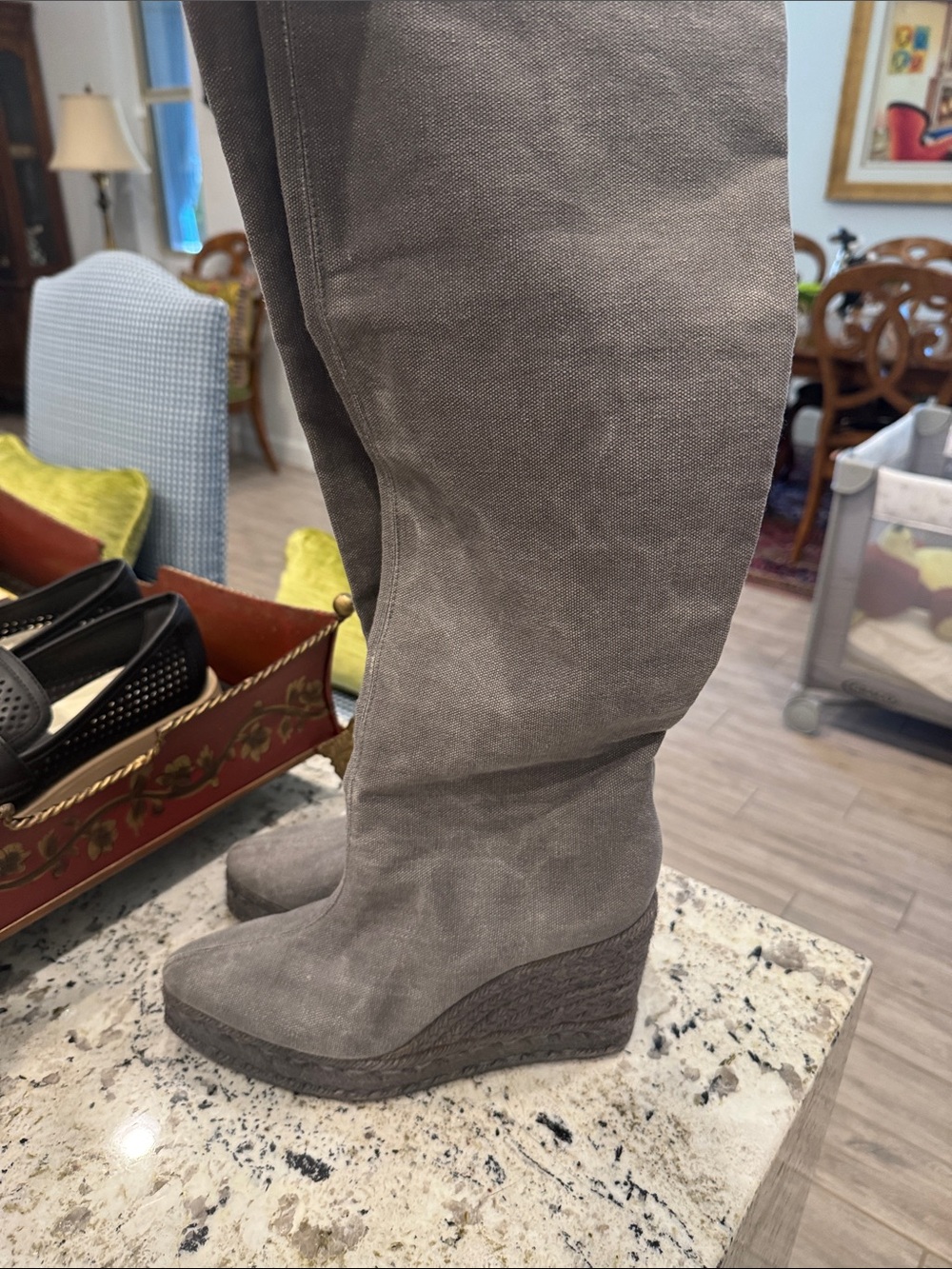 Castaner Gray Wedge Knee-High Boots